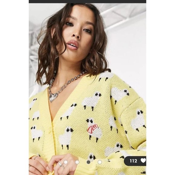 Reclaimed Vintage Lemon Sweater with Monochrome Accents - Picture 2 of 11